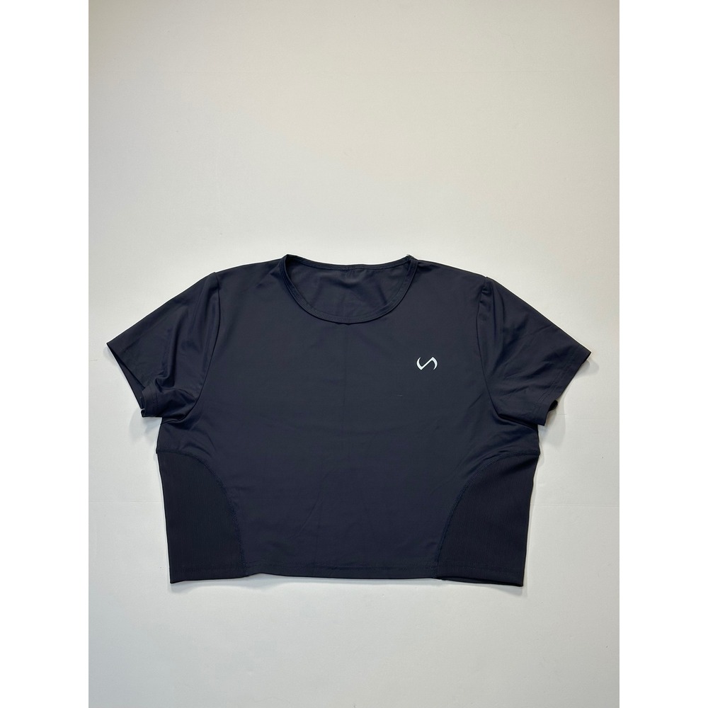 TLF Take Life Further Core Workout Tee Navy Blue Cropped Gym Shirt Womens Small